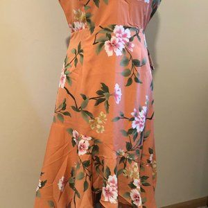 Peach Cold Shoulder Floral Maxi Dress  (2)